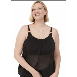 Lane Bryant Black No-Wire Mesh Blouson Tankini Top Size 22